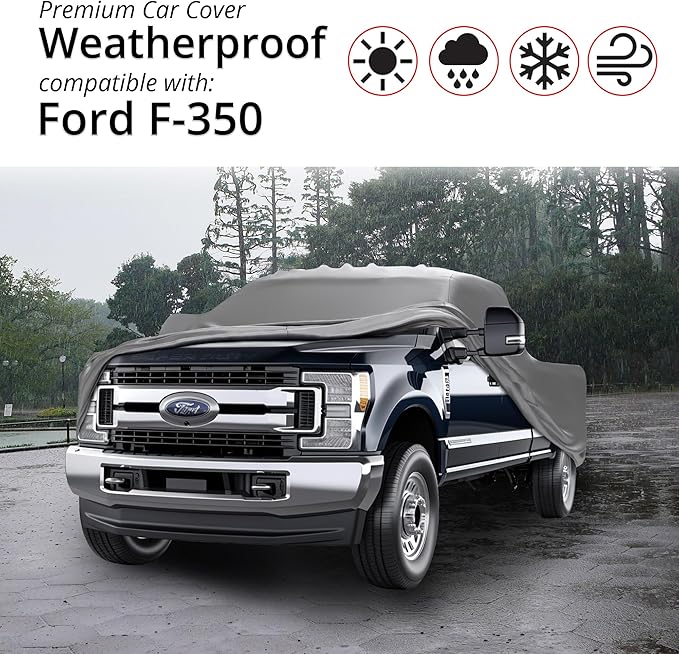 Car Covers Weatherproof Max Truck Cover & Warranty Compatible with Ford 1990-2002 F-350 Regular Cab, 8 with Camper Shell– Outdoor Cover, Prevents Theft with Cable Lock