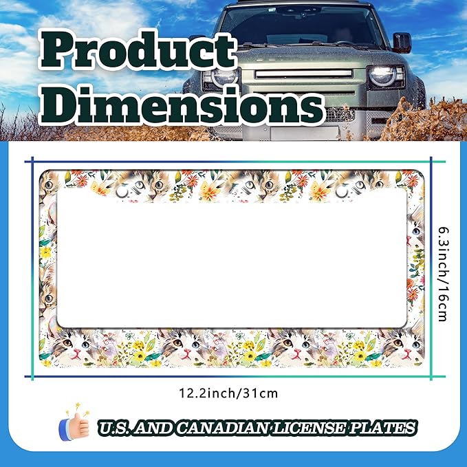 Cute Cat License Plate Frame Kitten Stainless Steel License Plate Holder for Front or Rear Car Tags Funny for Car Decoration Accessories with Screws 6.3 X 12.2 in for Women Men