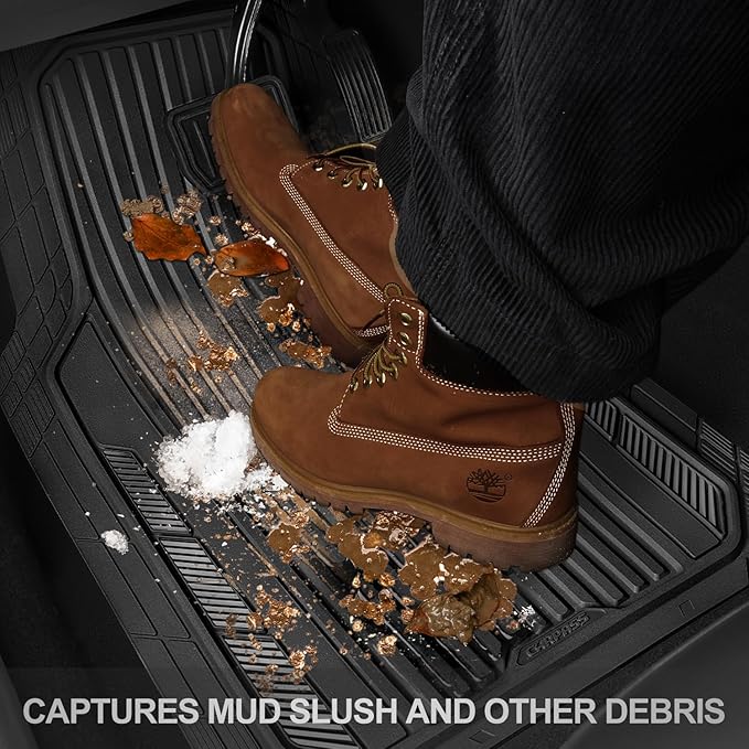 CAR PASS Heavy Duty Sporty Rubber Car Mats, Deep Dish All Weather Car Floor Mats Full Set, Waterproof Anti-Slip Automotive Matts Rugs Trim to Fit for Most Sedans SUVs Vans, All Black