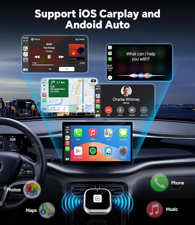 ENOMIR Wireless CarPlay Adapter 2025 Upgrade, Plug & Play CarPlay Adapter Wired to Wireless, Mini USB Design, Fast Auto-Connect, No Delay, Compact Design for iPhone & Android, Matte Silver