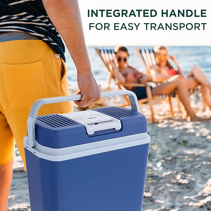 Ivation Electric Cooler & Warmer with Handle | 24 L Portable Thermoelectric Fridge for Vehicles & Trucks| 110V AC Home Power Cord & 12V Car Adapter for Camping, Travel & Picnics