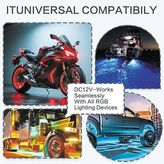 8 Pcs 4 Pin RGB Extension Cable RGB Wire for Motorcycle LED Light Underglow Kit, Compatible with ATV Car Trucks Rock Lights & Neon Strips (60 Inch)