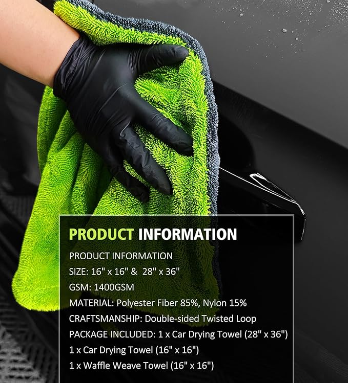 3 Pack Microfiber Towels for Car Detailing, 28" x 36" Extra Large Car Wash Drying Towels 16" x 16" Microfiber Edgeless No Scratches and Waffle Weave Absorbent Cloth for Truck, SUV