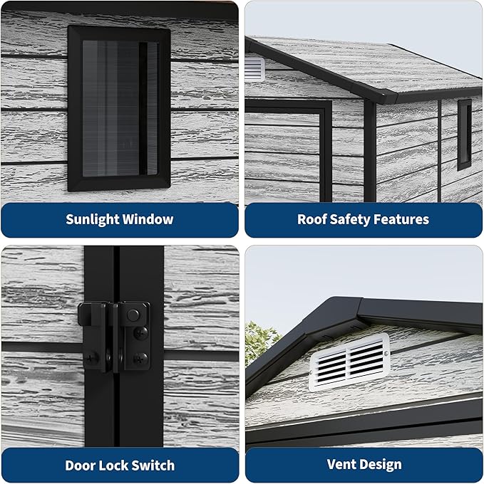 Weather-Resistant Resin Shed with Window, Outdoor Storage Shed Resin Garden Sheds PVC, Backyard Plastic Garden Shed with Lockable Door and Vents