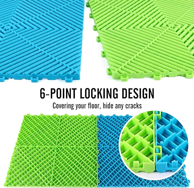 15.7"x15.7" Garage Flooring Tiles, Non-Slip Interlocking Plastic Garage Floor Mat, Garage Organization & Garage Storage, Vented Pattern (Sublime, 25PCS)