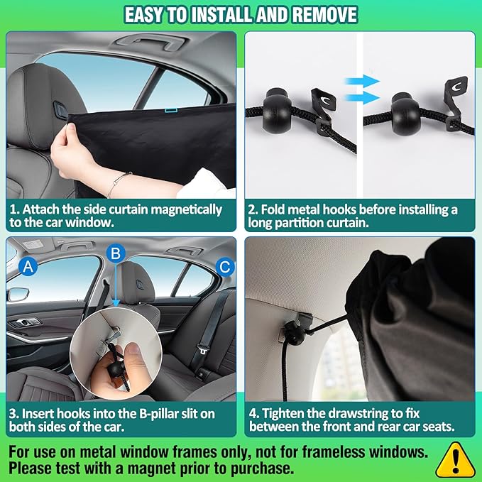 Set of 5 Car Privacy Curtains for Sedan- 4 Magnetic 31.5*18.9in Side Car Window Curtains & 1 Rear Seat Divider Curtain with Storage Bag, Baby Shades Screen Sun Covers for Camping Travel Nap Sleeping