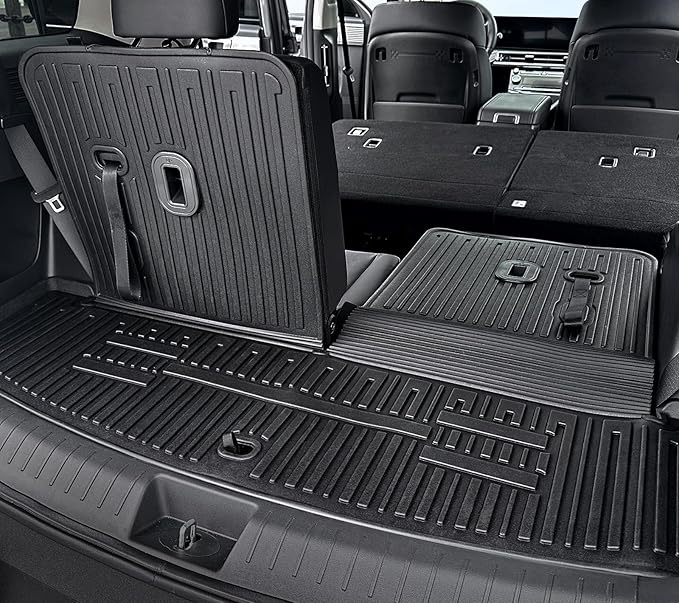 Floor Mats for 2024 2025 2026 Hyundai Santa Fe 6-Seat/7-Seat (Fit Hybrid and Fuel), All Weather TPE Floor Mat and 2-in-1 Cargo Mat with Backrest Mat for Santa Fe Accessories