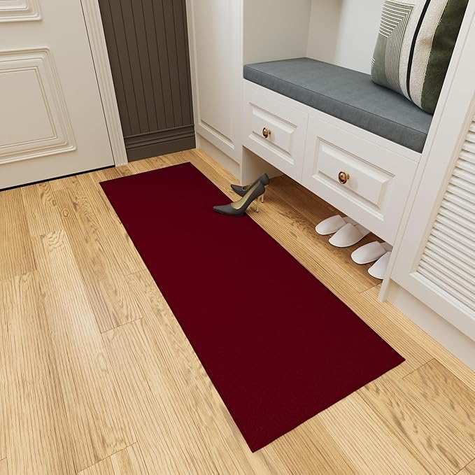 Ottomanson Hallway Runner Rug 20" x 59" Non Slip Solid Area Rugs Easy to Clean Laundry Rug Runner Durable & Pet Friendly Floor Carpet Runners for Hallways Entryway Living Room Kitchen, Red