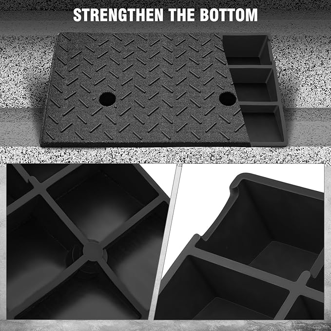 DNA MOTORING 2pcs 5.3" Rise Rubber Curb Ramp Heavy Duty Loading Driveway Ramp Threshold Ramp 19.5 in L x 13.6 in W x 5.3 in H for Loading Dock, Warehouse, Wheelchair, Motorcycles, Cars, TOOLS-00646