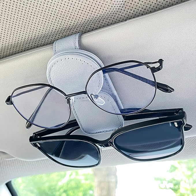 KIWEN Sunglasses Holder for Car Visor, Magnetic Leather Sunglass Eyeglass Hanger Clip for Car Sun Visor Accessories (1, Red)