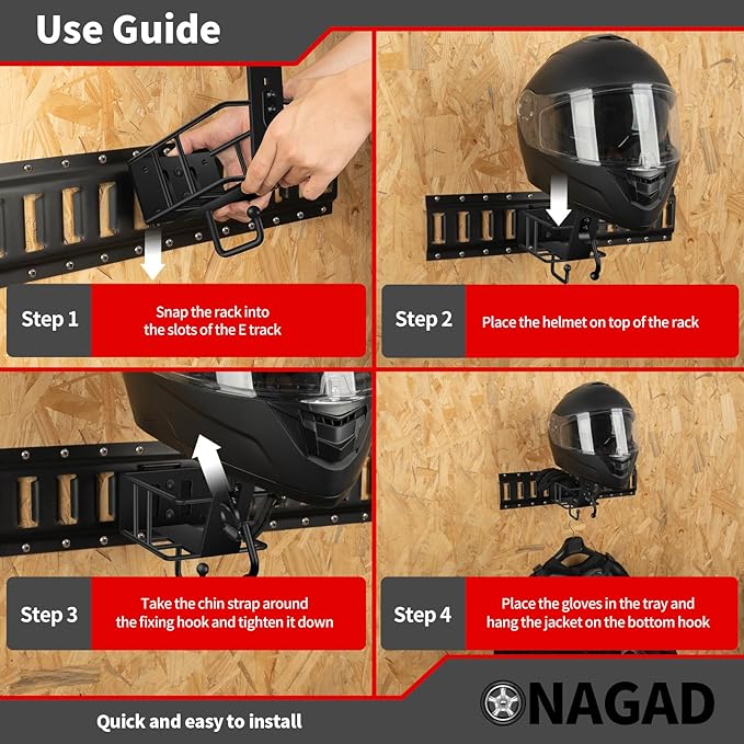 E Track Motorcycle Helmet Rack with Gloves Tray, E-Track Dirt Bike Bicycle Helmet Holder Display Hanger Storage Organizer Stand Hook, Motorcycle Etrack Accessories for Enclosed Trailer, Truck, Garage