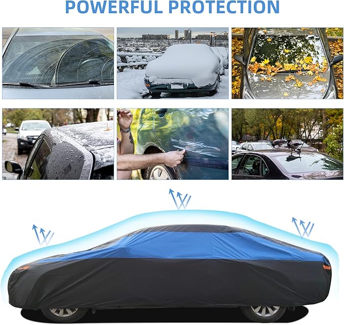 Car Cover Waterproof All Weather,Outdoor Car Cover for Automobiles,Full Exterior Cover Windproof Outdoor car Cover UV/Snow/Hail/Dust Protection Fit Sedan-Length 181" to 190"