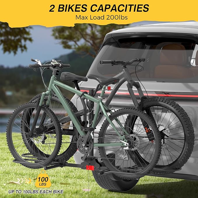Hitch Bike Rack,Wobble Free Smart Tilting Folding Bicycle Car Racks for Standard,Fat Tire Ebike Rack for Tow Hitch, 2-Bike 200 lbs Capacity, Fit 2 inch Receiver