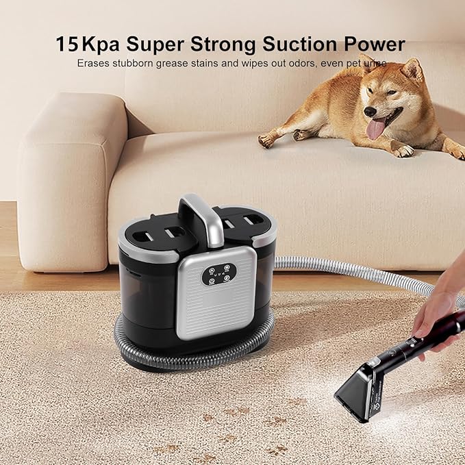Upholstery Steam Cleaner for Couch & Furniture – 1650W 15KPa Powerful Suction Portable Carpet Spot Cleaner Machine with 4 Cleaning Modes, Ideal for Sofa, Car Seat, Rug, Mattress & Pet Stains, Black