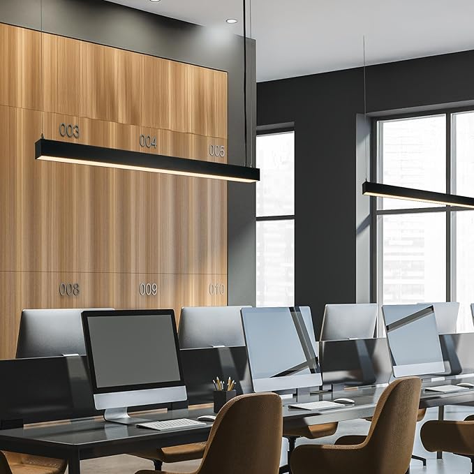Maxxima 4 ft. LED Black Linear Light, Up and Down Adjustable Light Output, 3 CCT 3500K/4000K/5000K, Commercial and Residential 36W Suspension Pendant, Ideal for Office, Home, Shop, Garage, School
