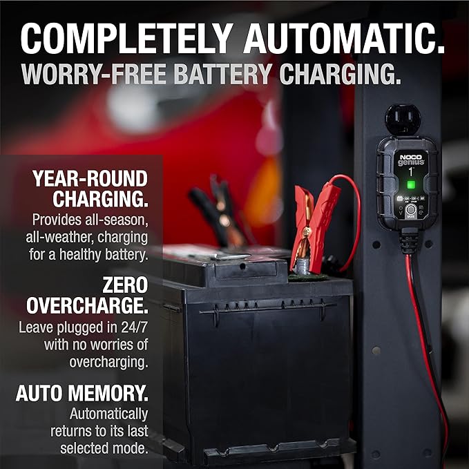 NOCO GENIUS1: 1A 6V/12V Smart Battery Charger – Automatic Maintainer, Trickle Charger & Desulfator with Overcharge Protection & Temperature Compensation – For Lead-Acid & Lithium Batteries