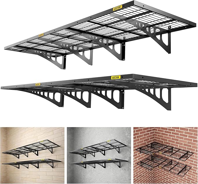 2x3ft 4Pack Wire Shelving Unit Heavy Duty Garage Storage Shelves Wall Mounted Black 1120lbs Load Capacity（24-inch-by-36-inch）