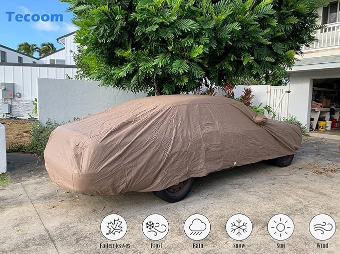 Tecoom Thick Shell Car Cover Super Breathable-Waterproof Windproof Snow Sun Rain UV Protective Outdoor All Weather Fit 170-190 Inches Length Sedan