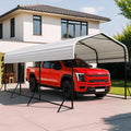 10x15 Metal Carport with Base Fixings Heavy Duty Garage Outdoor Chrome Plated Frame and Sheet Metal Construction Suitable for Boats, Cars, Tractors and Agricultural Equipment, White