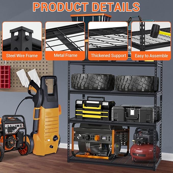 400LBS Storage Shelves，71" H x 48'' W x 24" D Storage Shelves, 5-Tier Industrial Heavy Duty Storage Shelves, Steel Shelving with Adjustable Rack, Black