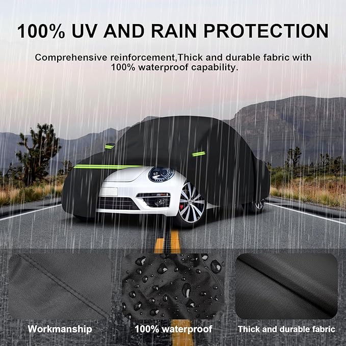 Car Cover Waterproof All Weather for 1998-2023 2-Door Saloon Car, Heavy Duty 7 Layers Outdoor Full Cover with Door Zipper, Black