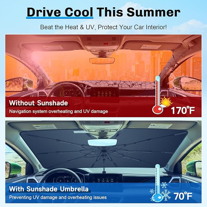 SXCY for 2022-2025 Volkswagen Taos Windshield Umbrella Sunshade [Easier Foldable] for 2025 VW Taos Accessories 2025 Taos Sunshade Umbrella for 2025 Taos Windshield Sun Shade Umbrella