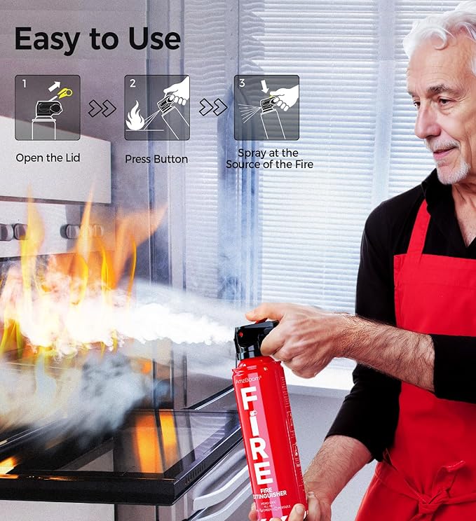 Fire Extinguisher for Home 1Pack, Kitchen, Car, and Grill,Ompact Water-Based A, B, C, K Extinguisher with 6-Year Warranty and Easy Storage.