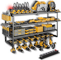 Power Tool Organizer Wall Mount with Charging Station, 4 Layer 8 Slots Cordless Drill Holder for Garage Storage, Utility Racks Max 420lbs Load With 6 Outlet Power Strip for Fathers Men Gift