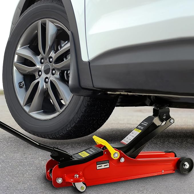 4 Piece Car Truck Floor Jack Service, Hydraulic Trolley Floor Jack & Jack Stands & Tire Repair Kit for Garage Shop DIY, Lifting Range 3.3"-15.2", Steel Car Jack 2 Ton/4000 LBS Capacity, Red