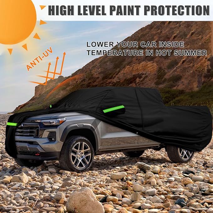 Waterproof Car Cover Compatible with Chevrolet Colorado Crew Cab Long Bed 6.1ft WT/LT/Z71/ZR2 2015-2025, 420D Oxford Cloth Car Cover with Zipper Door for Snow Rain Dust Hail Protection