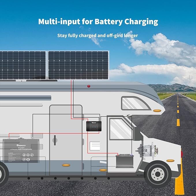Renogy 12V 30A DC to DC Charger with MPPT & Multi-Stage Charging - Smart On-Board Battery Charger for Solar/Alternator Input - Charges Lithium, AGM, Gel, Flooded Batteries in RVs, Cars, Marine
