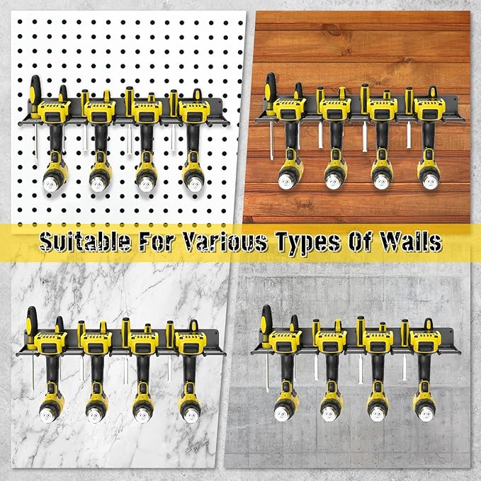 Power Tool Organizer,Drill Holder Wall Mount, 4 Cordless Drill Racks, Heavy Duty Metal Drill Organizer Utility Storage Rack for Garage Workshop Shed Pegboard Basement,1 Pcs