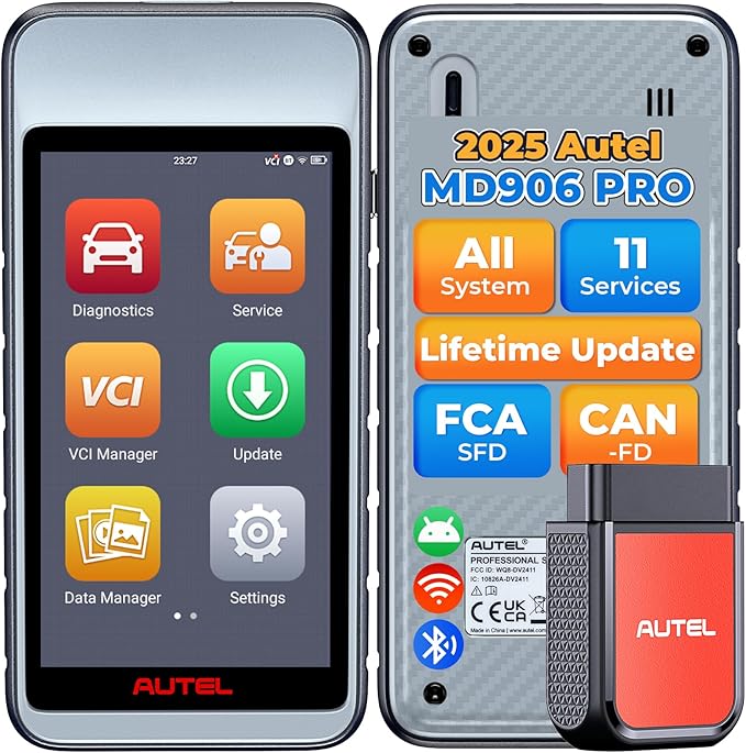 Autel OBD2 Scanner MaxiDiag MD906 PRO, All Systems Car Scanner Diagnostic Tool, 11+Resets Code Reader with CAN FD, Same as MD909 PRO Lite of MaxiCOM MK808S, Up of MD808 PRO MD806, Free Updates, FCA
