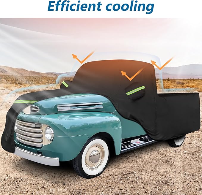 Car Cover for Ford F100 Truck Cover, 420D Oxford Waterproof All Weather Heavy Duty Protection with Zipper Windproof for 1948-1983 Ford F100 1984-1986 F150 Short Bed Regular Cab 6.75'