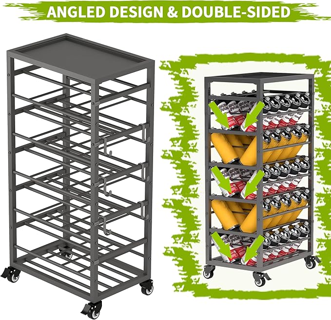 50 Spray Paint Storage Holder, Rolling Spray Can Storage Rack, Heavy Duty Paint Aerosol Can Organizer, Lube Can Holder Cart, Lube Bottle Organizer Rack for Garage,Shop, Craft Workroom