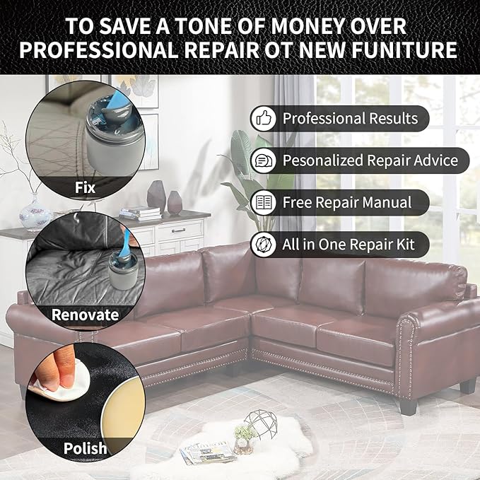 Leather Repair Kit Recoloring Balm Cleaner Conditioner Waterproof Beeswax Oil for Car Seat Furniture Couch Shoe Leather Vinyl(Dark Brown)