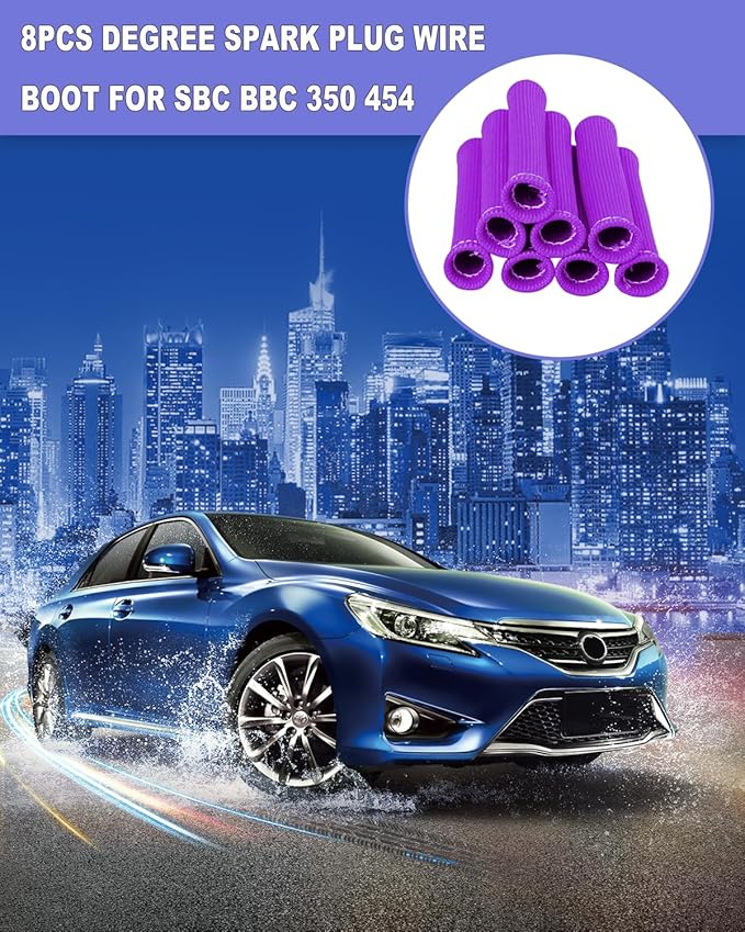 Spark Plug Wire Cover Replacement - 8 PCS 2500° Spark Plug Heat Sleeve, 6 Inches Spark Plug Wire Heat Shield Boots Protector Protection for LS1 / LS2 SBC BBC 350 454 Car Truck, Purple