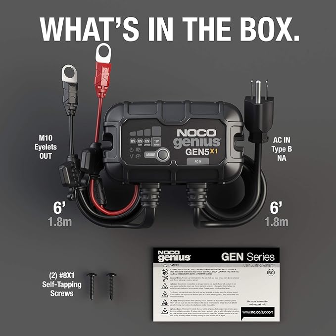 NOCO Genius GEN5X1: 1-Bank, 5A Onboard Battery Charger - 5A Per Bank, 12V Waterproof Marine Charger with Overcharge Protection & Temperature Compensation – for Lead-Acid & Lithium Batteries