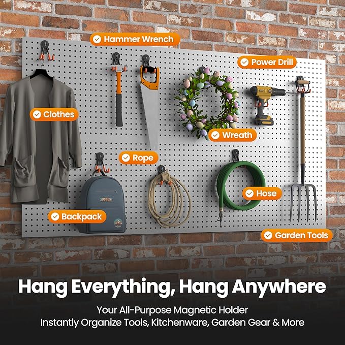 8 Pack Large Heavy Duty Magnetic Hook Extra Strong Magnetic Garage Hooks Big NdFeB Industrial Magnet Hooks Magnetic Utility Storage Holder Organization with Anti-Slip Coating for Hanging Garden Tool