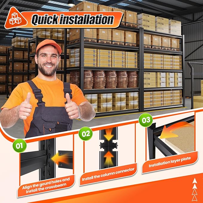 72" H*46'' Storage Shelves 2500lbs Garage Shelving Adjustable Heavy Duty Garage Shelves Easy To Install Metal Shelving Wood Shelving Unit Storage Shelf for Basement Warehouse Industrial Kitchen Pantry