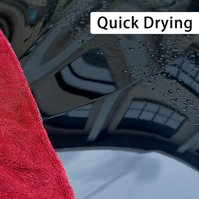 LIVOS Car Drying Towel, Premium Microfiber Towels for Cars, 1000GSM, Edgeless Twisted Loop Design, No Streaks, Scratches, or Water Spot, Absorbent Wash Towel, 18" x 24" (Red&Grey)