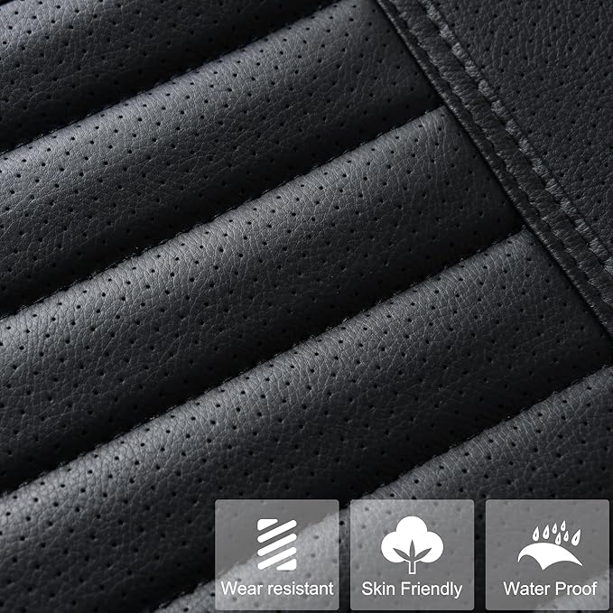 2pc Car Seat Covers, Luxury Car Protectors, Universal Anti-Slip Driver Seat Covers, Edge Wrapping Front Car Seat Covers with PU Leather(Black)
