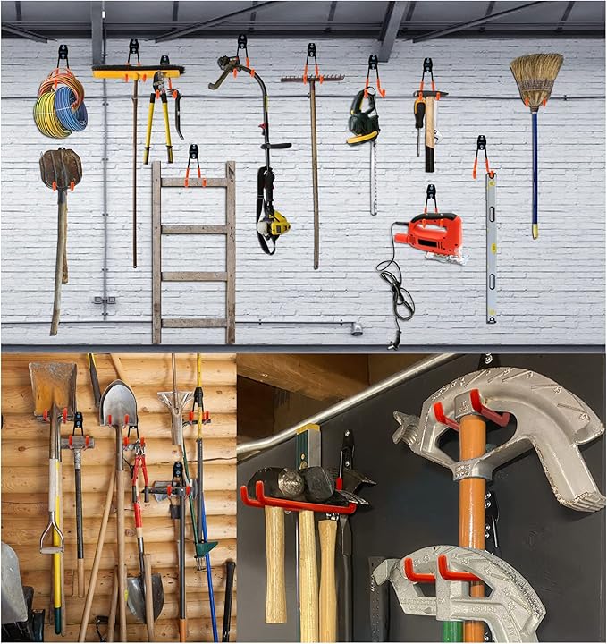 WMK 7.3'' Garage Hooks Heavy Duty Wall Hook, 6 Pack Garage Storage Hook, Wall Mount Utility Garage Hooks for Hanging Tools Bike Ladder (Orange)