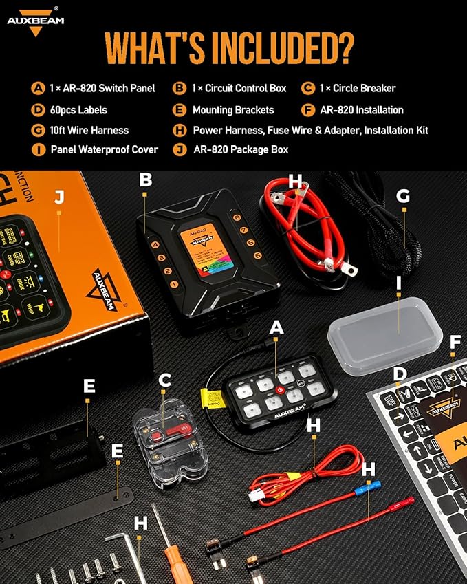 Auxbeam RGB Bluetooth 8 Gang Switch Panel AR-820 Toggle Momentary Pulsed Switch Pod for Truck UTV Offroad Boat Auxiliary LED Light Controller with Circuit Relay System Box Waterproof, 2-Year Warranty