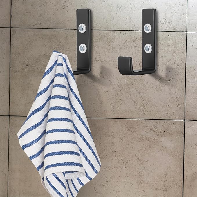 Heavy Duty Garage Hooks for Hanging, 2pcs Black Garage Storage Wall Mount J Hook Heavy Duty, J Utility Hooks for Extension Cord Tool Cable, Clothes, Keys Hook (2Pcs)