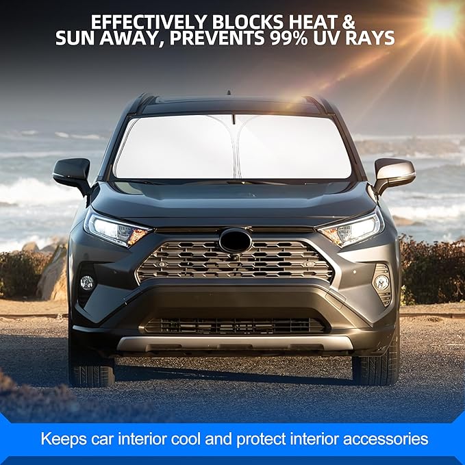 Windshield Sun Shade for Toyo-ta RAV4 2019-2025 Foldable Sunshade Custom Fit Front Window Car Interior Accessories Protector Blocks UV Rays