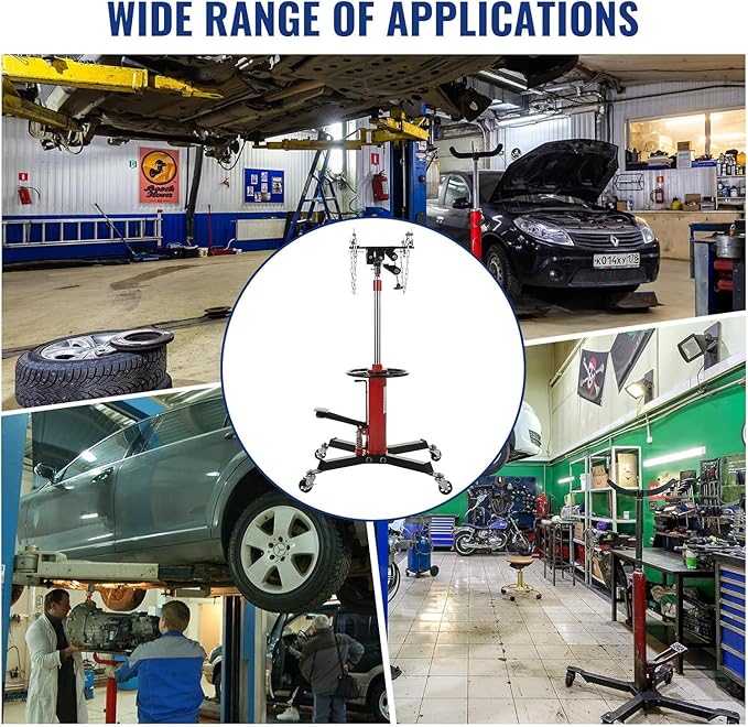 Transmission Jack 1100 LBS Hydraulic Telescoping 2-Stage Lift Jack Stand 33.8"-72.8" High Lift Transmission Jacks with Foot Pedal & 360° Swivel Wheels for for Garage/Workshop Car and Truck Repairs