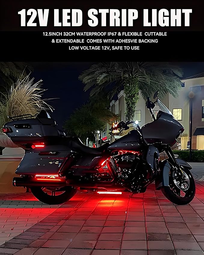 Keiurot 12V Led Light Strip 32CM Waterproof LEDs Light Strips for Cars Motorcycles Golf Cart Interior & Exterior Marine Boat Red Led Strip Lights 5050 18SMD,Pack of 4