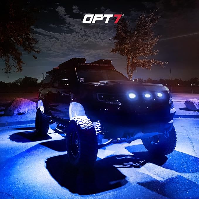 OPT7 Photon RGB LED Magnet Rock Lights with APP & Remote Control, 8 Black Pods Wide Angle Multicolor Neon Underglow Lighting Kit with Extension Wire, IP68 Waterproof for Offroad Truck Jeep RZR ATV UTV