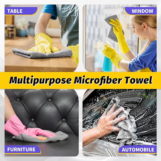 HOMERHYME Microfiber Cleaning Cloth,150 Pack Grey Cleaning Rags, Bulk All-Purpose Lint-Free Shop Towels Wipes, Commercial Micro Fiber Cleaning Towels Washcloth for Car Garage Housekeeping 11.5"*11.5"